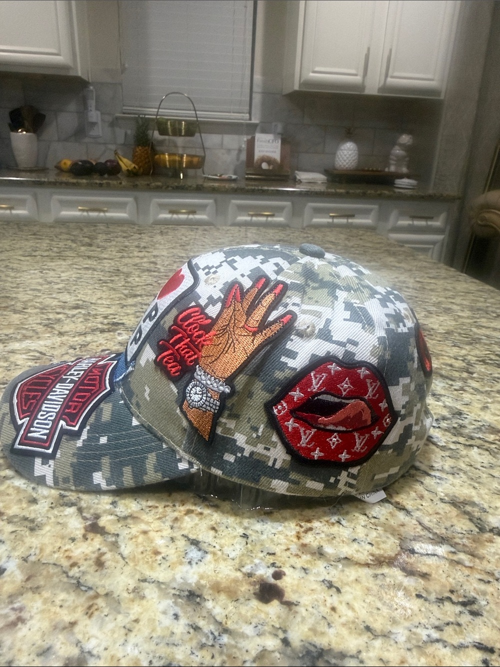Harley-Davidson Multicolor Camo Patch Trucker Hat with Red Rose Accents - Picture 4 of 5